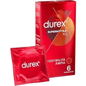 Durex SuperSottile Vestibilità Extra-Large Preservativi Sottili, 6 Profilattici