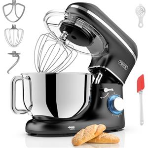 Fentic Impastatrice Planetaria - 2000W - Ciotola in Acciaio Inossidabile (6,2 L) - Impastatrice con Frusta, Gancio Impastare e Mescolatore - Inclusa e accessori extra - Nero