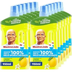 Mastro Lindo Liquido Detersivo Per Pavimenti Multiuso, 12 Confezioni (12 x 930ml), Profumo La Freschezza Dei Limoni Di Sicilia, Rimuove Fino Al 100% Di Sporco E Grasso