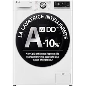 LG AI DD F4R7011TSWC Lavatrice Classe A -10%, 11kg Serie R7, Carica Frontale, 1400 Giri, AI Wash, TurboWash 360, Lavaggio a Vapore, Wi-Fi, Oblò in Vetro Temperato, Libera Installazione, Bianca