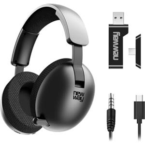 NEWWAY NH251 - Cuffie audio senza fili, microfono retrattile, tripla modalità WiFi 2,4 GHz/BT, ricevitore USB/USB-C, per PC, laptop, smartphone, console e Mac (nero)