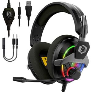 EMPIRE GAMING H13 RGB Gamer Cuffie - per console di gioco, Xbox One/Series, Switch, PC, Mac, Smartphone, Tablet - Telecomando - Suono stereo ad alta definizione - Microfono flessibile - Nero