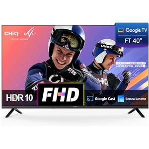 CHiQ L40FT Smart TV 40" (100 cm), Full HD, HDR10, Google TV OS, Dolby Audio & dbx-tv, Tuner Triplo DVB-C/T/T2/S/S2, Chromecast Incorporato, Design Metallico Senza Cornice HEVC Main 10