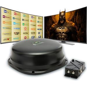 MOSCATELLI Antenna TV Camper Omnidirezionale DVB-T/T2 per Interno/Esterno - Antenna Camper 12/24/220V con Filtro LTE 4G - Kit Completo con Amplificatore Potente e Cavi Coassiali - Nero