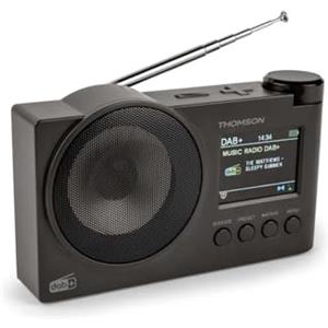 Thomson Radio Dab+, radio FM, 60 stazioni preimpostate possibili, ricaricabile o AC, sveglia, altoparlante Bluetooth Thomson RT400DABBTBK (nero), cavo di ricarica USB C