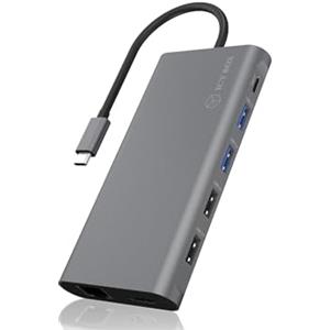 ICY BOX Docking Station USB-C (12-in-1) con 2x HDMI & 1x DP (4K 60Hz), 4x USB 3.0 HUB, Alimentazione 100W, Gigabit Ethernet, Dock Universale, IB-DK4050-CPD