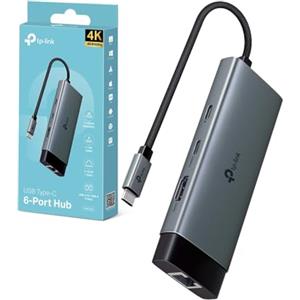TP-Link UH6120C Hub USB C 6 in 1, 1 HDMI 4K@60Hz, 1 Gigabit Ethernet, 1 PD Rapida a 100 W, 3 Porte di USB 3.0 (1 USB-C, 2 USB-A), SuperSpeed a 5 Gbps, Adattatore per Windows, Mac OS X, iOS, Android