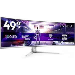 Philips Monitor 49M2C8900LA 48.9 pollici, Curvo 5120x1440, DQHD, 144Hz, QD-OLED Panel, 0.03ms GtG, USB Hub Speakers (HDMI2x 2.0 DP 1x 1,4) Adaptive Sync, HDR400 TrueBlack, FreeSync Premium Pro, Grigio