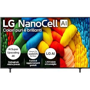 LG NanoCell AI NANO80 65 pollici, Smart TV 4K, Processore α7 Gen8, Tecnologia NanoCell, webOS con AI e telecomando puntatore AI, Filmmaker mode, Gaming con VRR 4K@60Hz, 65NANO80A6B 2025