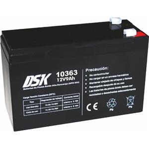 DSK 10363 - Batteria piombo alta scarico 12V 9Ah Batteria ideale per UPS-SAI, sistemi di sicurezza e comunicazione, luci di emergenza