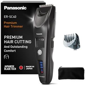 Panasonic ER-SC40-K803 Tagliacapelli da Uomo, Regolabarba Cordless Portatile Impermeabile, 20 Impostazioni di Lunghezza, Funzionamento Senza Filo e con Filo, Indicatore LED della Batteria, Nero