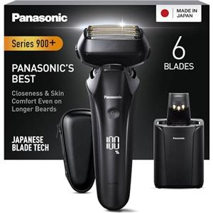 Panasonic Series 900+ ES-LS9A 6-Blade Wet & Dry Rasoio Elettrico Per Gli Uomini, Rasoio Elettrico Con Sensore Barba Reattivo, Pulizia Automatica E Sistema Di Ricarica, nero