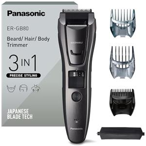 Panasonic ER-GB80-H503 Regolabarba, Tagliacapelli da Uomo, Tagliacapelli Portatile Cordless Impermeabile, 39 Impostazioni di Lunghezza, 3 Accessori, Funzionamento Senza Filo e con Filo, Argento Scuro