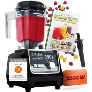 Nutrilovers NUTRI-BLENDER MAX+ Frullatore ad Alte Prestazioni 2000 W, Professionale - 2 L, Tritan, Senza BPA, 9 Livelli, Timer Digitale Con Libro di Ricette
