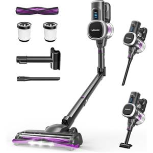 Lubluelu Aspirapolvere senza Fili 25000Pa 235W, Scopa Elettrica senza Fili Aspirapolvere Potente 25V/50Min Batteria Rimovibile Aspirapolvere senza Sacco Leggero per Pavimenti Tappeti (Nero e Viola)
