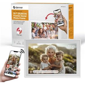 Denver Cornice Digitale 10 Pollici WiFi - Schermo IPS HD 1280x800 - Portafoto Digitale Frameo Denver per Foto e Video - Cornice Elettronica Touchscreen Smart - 16GB Memoria - Slot microSD - Bianca