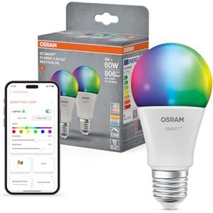 OSRAM SMART+ Lampadina RGB (confezione da 2, E27, 9W) - luce bianca regolabile + colori - compatibile con Matter via Wi-Fi - Alexa, Google, Apple