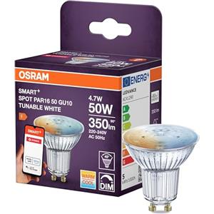 OSRAM Riflettore LED SMART PAR16 GU10, 4,7 W ZigBee 3.0, bianco regolabile 2700-6500 K, dimmerabile, controllo tramite app, Alexa