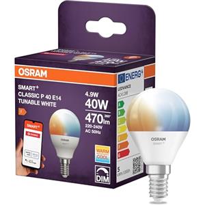 OSRAM Lampada LED SMART P40 mini a forma di sfera E14, 4,9 W ZigBee 3.0, bianco sintonizzabile 2700-6500 K, dimmerabile, controllo tramite app, Alexa