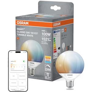 OSRAM Lampada LED SMART+ Globe 95 E27 Tunable White, dimmerabile, compatibile con Matter, WiFi, controllabile tramite app e voce, 14 W, 2700-6500 K