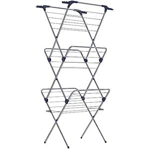 SONGMICS Stendibiancheria Verticale a Torre, Stendino Pieghevole e Salvaspazio, Struttura in Acciaio, 46 x 70,5 x 155 cm, Stenditura di 20 m, Uso Interno ed Esterno, Grigio LLR720G01