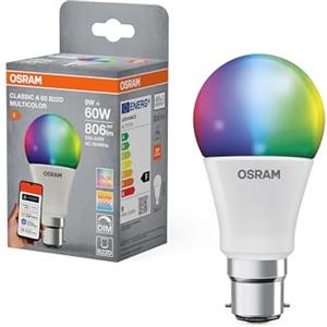 OSRAM SMART+ RGBW, lampada LED B22d con Matter over Wifi, appositamente progettata per ALEXA, sostituisce 60W, 2700-6500K, 16 milioni di colori RGB, confezione da 1 (non compatibile con app SMART+)