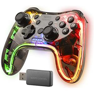 Mars Gaming MGP-24, Gamepad Wireless 2.4GPRO, Design Traslucido Neon RGB, Doppia Vibrazione Aptica, Joystick Analogici, Controller per PC, PS3, PS4, XBOX360, Raspberry Pi, Mac, Android, Trasparente