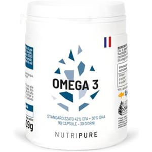 NUTRIPURE Omega 3 3000mg | Integratore alimentare per le difese immunitarie | Olio di pesce certificato | Alta concentrazione di EPA e DHA | Altamente biodisponibile | 90 capsule | Cura di 1 mese | Nutripure