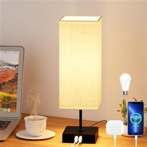 Toipwen Lampada da Comodino Touch Dimmerabile, Abat Jour da Comodino con 3 Temperature di Colore, porta di Ricarica Rapida USB, Lampadina E27 da 6 W per Camera da Letto, Soggiorno, Ufficio