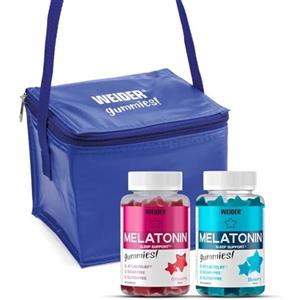 Weider PACK DUO Melatonin Gummies + Borse Isotermiche Regalo (2x60 gummies) Mirtillo e Fragola, 1mg melatonina/caramelle gommose, Contro l'insonnia e jet-lag, Allevia i disturbi del sonno (per 4 mesi)