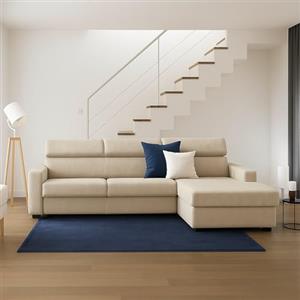 Dmora Talamo Italia - Divano fisso con penisola Marica, Sofà ad angolo con chaise longue destra in tessuto, Braccioli standard, 100% Made in Italy, Cm 280x95h85, Beige