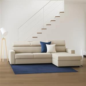 Dmora Divano Fisso con penisola Mikaela, Sofà ad Angolo con Chaise Longue Destra in Tessuto, Braccioli Slim, 100% Made in Italy, Cm 260x95h85, Beige