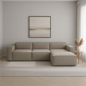 Talamo Italia - Divano fisso con penisola Giovanna, Divano componibile con penisola destra, Sofà moderno in tessuto, 100% Made in Italy, Cm 300x170h70, Tortora