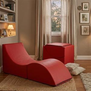 Talamo Italia - Letto pieghevole Andreina, Pouf trasformabile in letto singolo, Chaise longue in ecopelle, 100% Made in Italy, 130x50h50 cm, Rosso