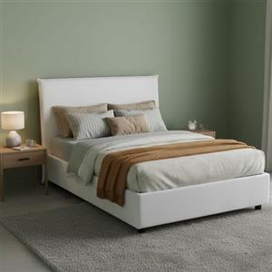 Talamo Italia Letto contenitore Una piazza e mezza Anna, Made in Italy, Letto con rivestimento in tessuto, Apertura frontale, adatto per materasso cm 120x190, Bianco