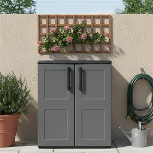 Dmora - Armadio da esterno Mol, Mobile balcone multiuso, Armadietto outdoor a 2 ante, 100% Made in Italy, 68x37h84 cm, Finitura quadri, Grigio e Nero