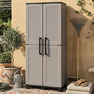 Dmora Armadio Multiuso da Esterno o Interno, Mobile a 2 Ante e 3 Ripiani Regolabili in Polipropilene, 100% Made in Italy, Colore Grigio, Carlotta, 68x37h169 cm, 14 unità