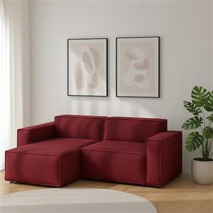 Talamo Italia - Divano fisso con penisola Nadia, Divano componibile a 2 posti con penisola sinistra, Sofà in tessuto, 100% Made in Italy, Cm 220x170h70, Rosso