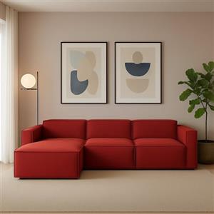 Talamo Italia - Divano fisso con penisola Licia, Divano componibile con chaise longue sinistra, Sofà moderno in tessuto, 100% Made in Italy, Cm 340x170h70, Rosso