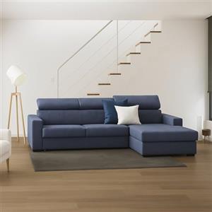 Dmora Talamo Italia - Divano fisso con penisola Marica, Sofà ad angolo con chaise longue destra in tessuto, Braccioli standard, 100% Made in Italy, Cm 280x95h85, Blu