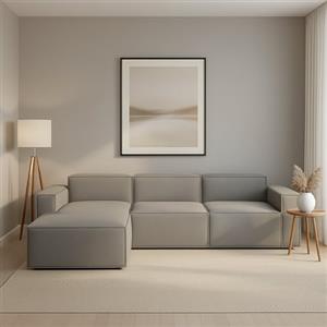 Talamo Italia - Divano fisso con penisola Licia, Divano componibile con chaise longue sinistra, Sofà moderno in tessuto, 100% Made in Italy, Cm 340x170h70, Grigio