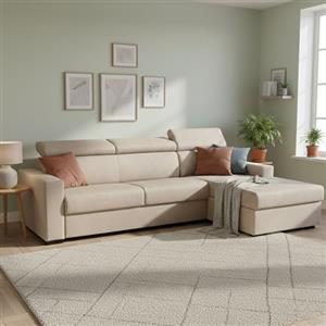 Dmora Talamo Italia - Divano letto con penisola Alberta, Sofà con penisola contenitore Destra, Braccioli standard, 100% Made in Italy, Cm 280x95h85, Beige