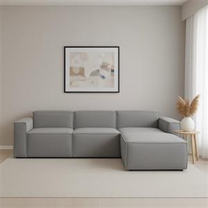 Talamo Italia - Divano fisso con penisola Giovanna, Divano componibile con penisola destra, Sofà moderno in tessuto, 100% Made in Italy, Cm 300x170h70, Grigio
