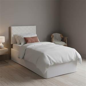 Talamo Italia - Letto singolo Cleofe, Set testata in ecopelle con rete ortopedica e mantovana, 100% Made in Italy, adatta a letto Singolo, per materasso da Cm 80x190, Bianco