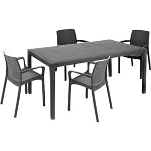 Dmora - Set Salotto da Esterno Tarquinia, Salottino Outdoor e Indoor, Tavolo Rettangolare Fisso con 4 sedie impilabili, Made in Italy, Antracite