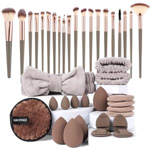 Vicloon Set Pennelli Make up,Kit di 40 strumenti per il trucco di 20 pennelli da trucco e spugne per il trucco,strumenti per il trucco,fasce capelli 2 braccialetti,per fondotinta,palpebra,cipria