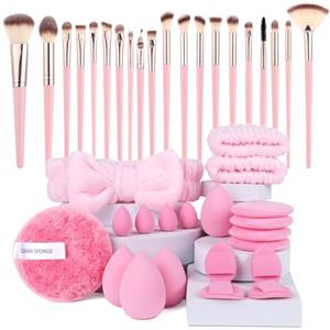 Vicloon Set Pennelli Make up,Kit di 40 strumenti per il trucco di 20 pennelli da trucco e spugne per il trucco,strumenti per il trucco,fasce capelli 2 braccialetti,per fondotinta,palpebra,cipria