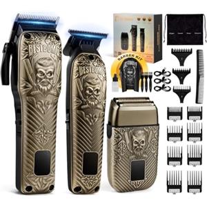 BESTBOMG Tagliacapelli Uomo Professionale Macchinetta per Capelli Senza Fili, Regolabarba Rasoiocapelli Trimmer Rasoio Elettrico Con Mantella da Barbiere e Pettine Limite