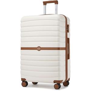 KONO Valigia Grande Rigida 23 kg ABS+PC Trolley con 8 Ruote (76,5 cm, Crema/Marrone)
