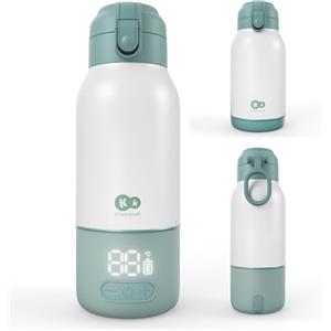 kk Kinderkraft Kinderkraft GAJA scaldabiberon portatile e thermos 2 in 1 500 ml, 5 livelli di temperatura 37-55°C, batteria rimovibile, mantiene il calore fino a 20 h, ricarica USB-C, Verde